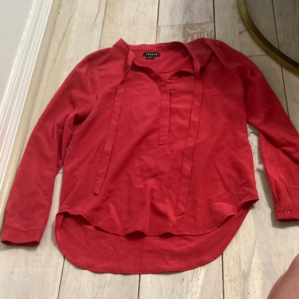 Coral Trouvé blouse from Nordstrom with bow at neck